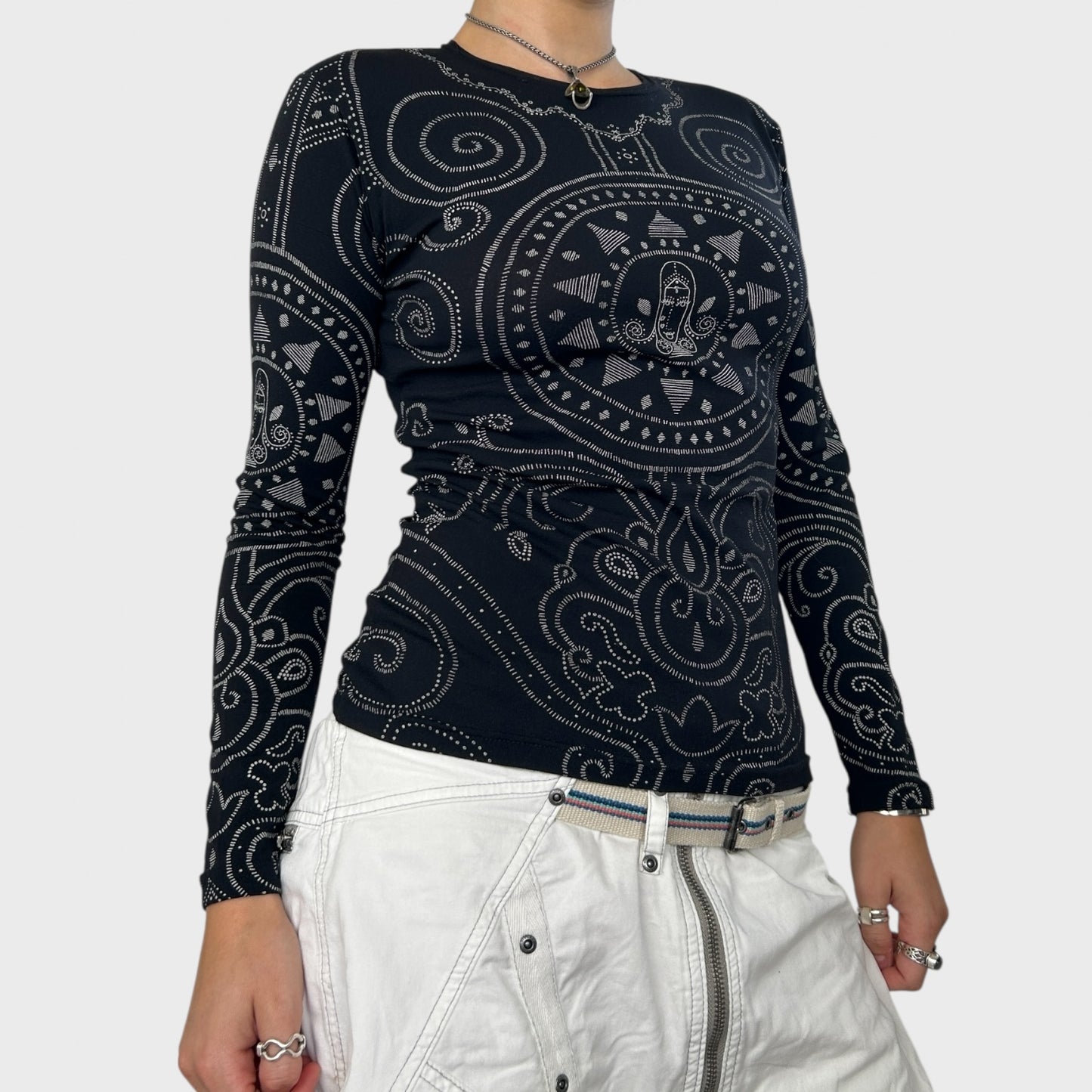 Cop Copine Black Graphic Mesh Top - S