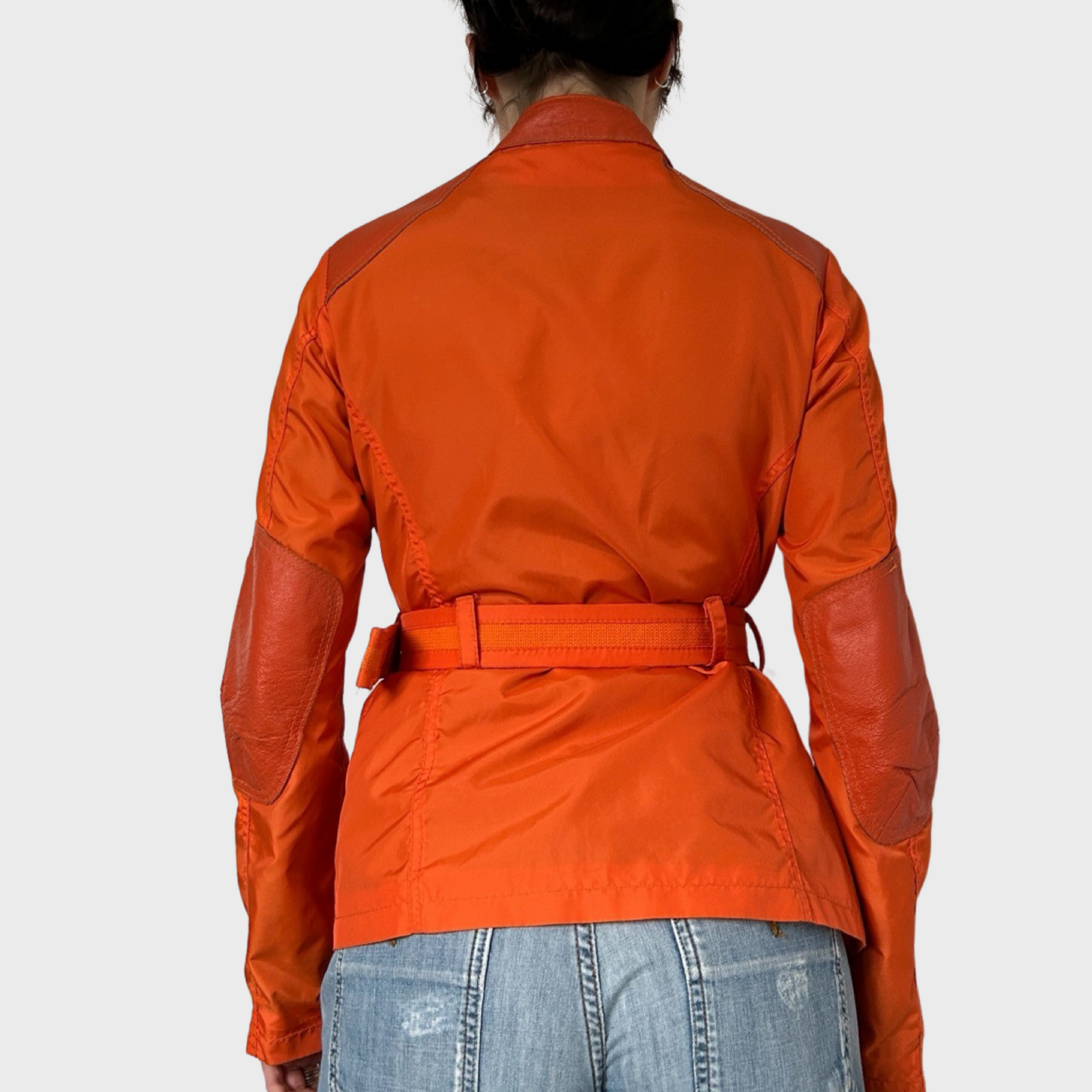 Roberto Cavalli orange tech moto jacket