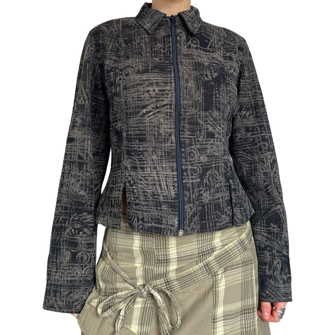 Vintage abstract denim zip up jacket