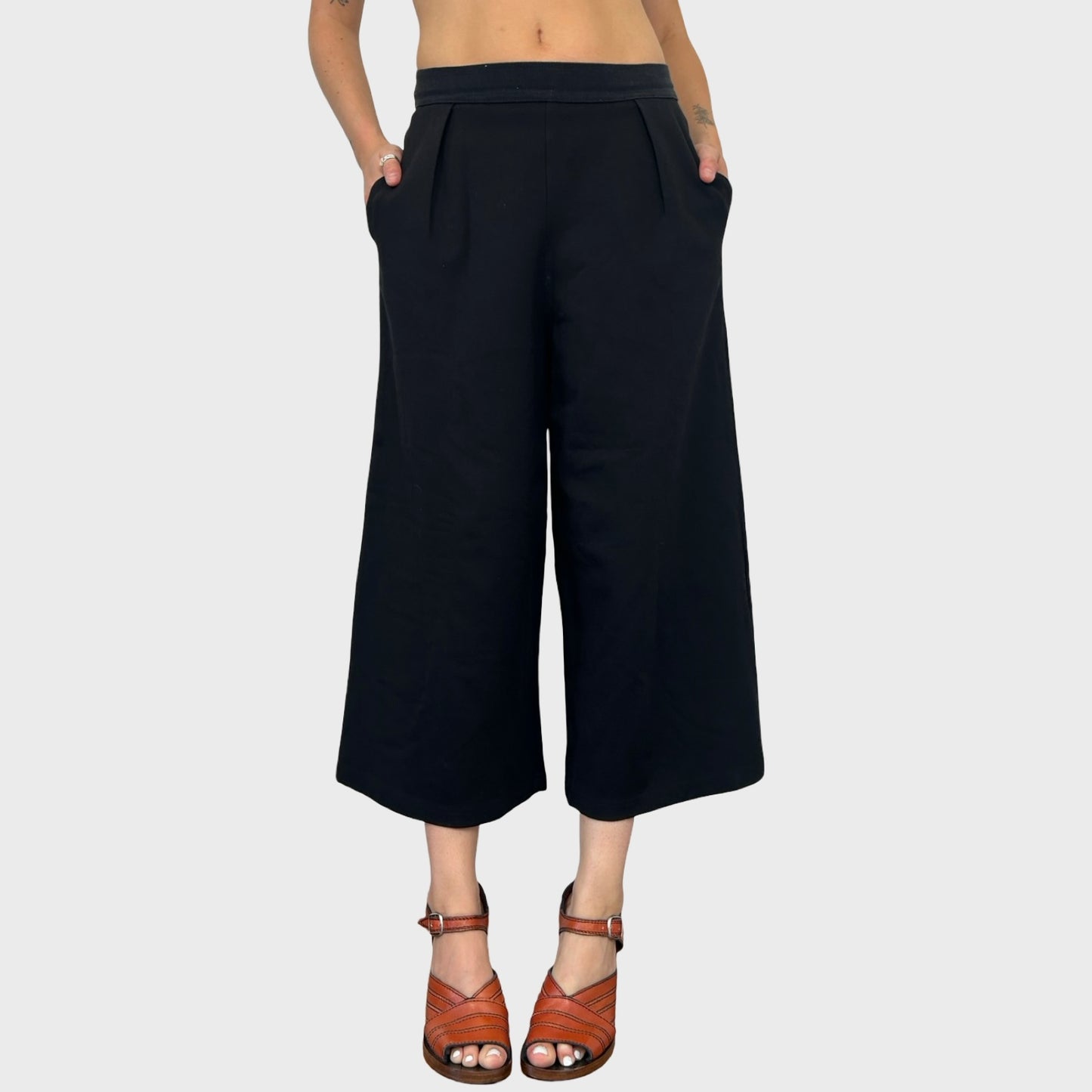 Diesel Black Wide Leg Cropped Trousers - S
