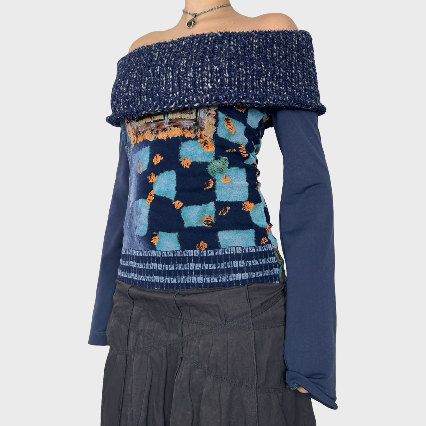 Save the Queen Graphic Mesh Off-the-Shoulder Top - M