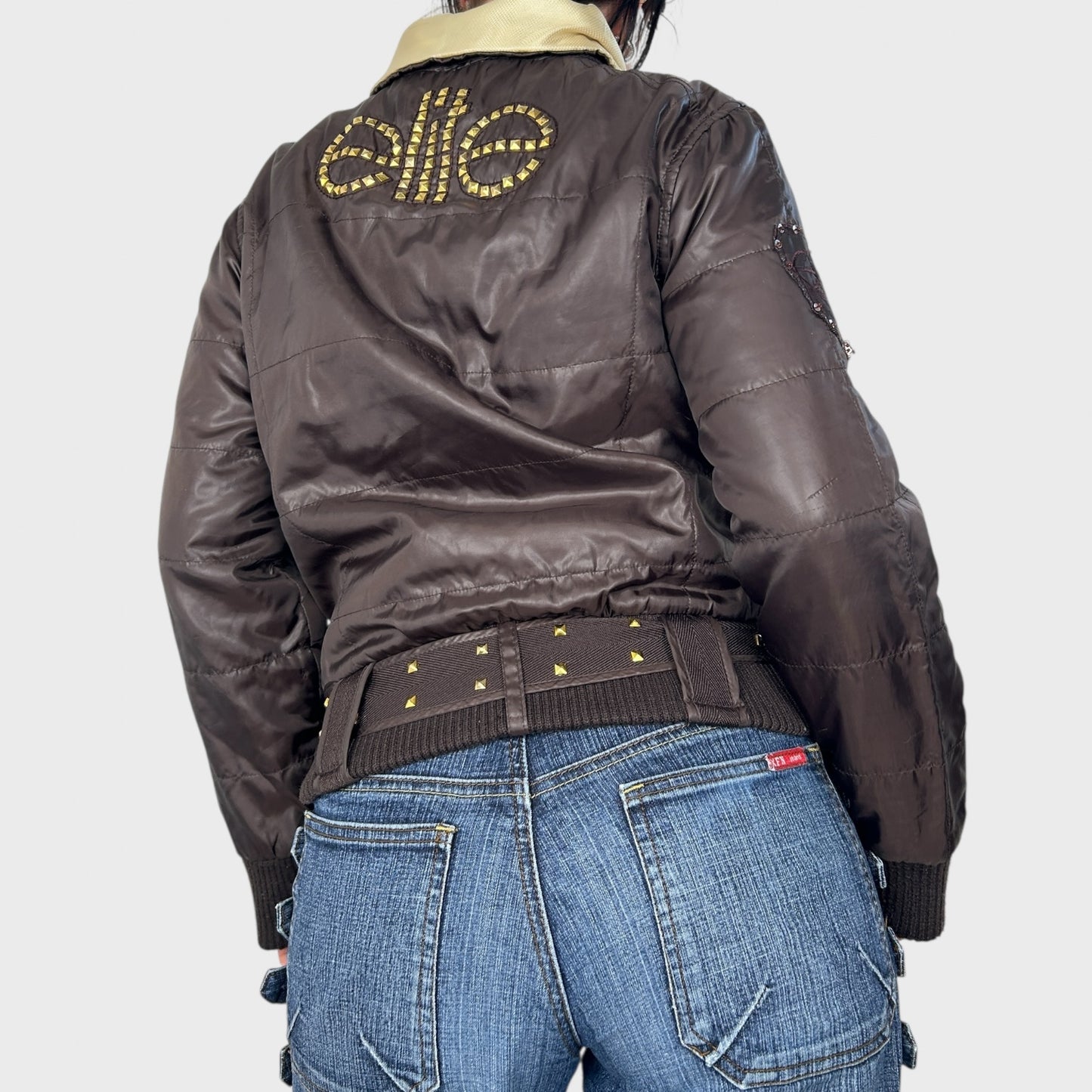 Reversible Brown & Beige Stud Bomber Jacket - S/M