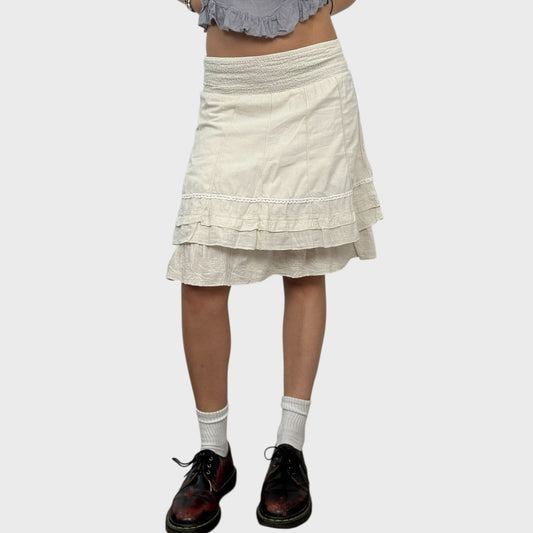 Off-White Layered Embroidered Midi Skirt - S
