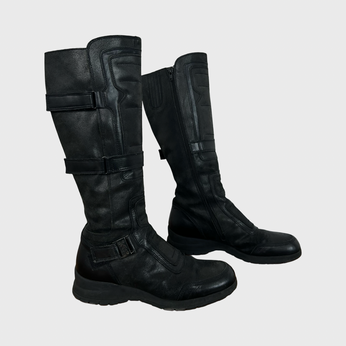 Black Leather Buckle Boots - UK 6 / EU 39