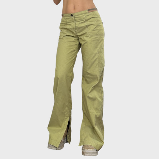 Cop Copine Green Striped Wide Leg Logo Trousers - M/L