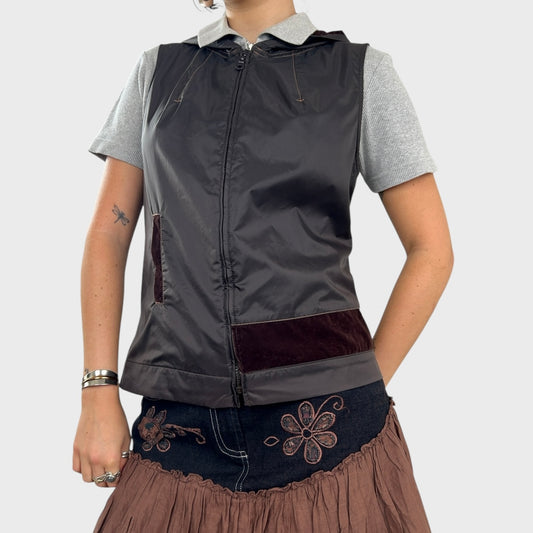 Cop Copine Technical Brown Zip Up Hooded Vest - M