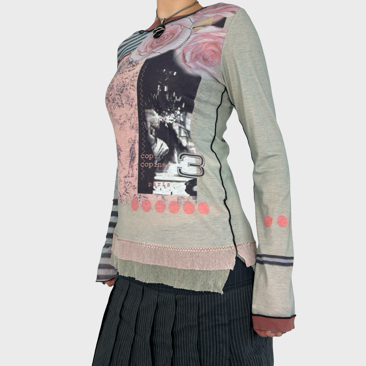 Cop Copine Graphic Mesh Long Sleeve Top - M