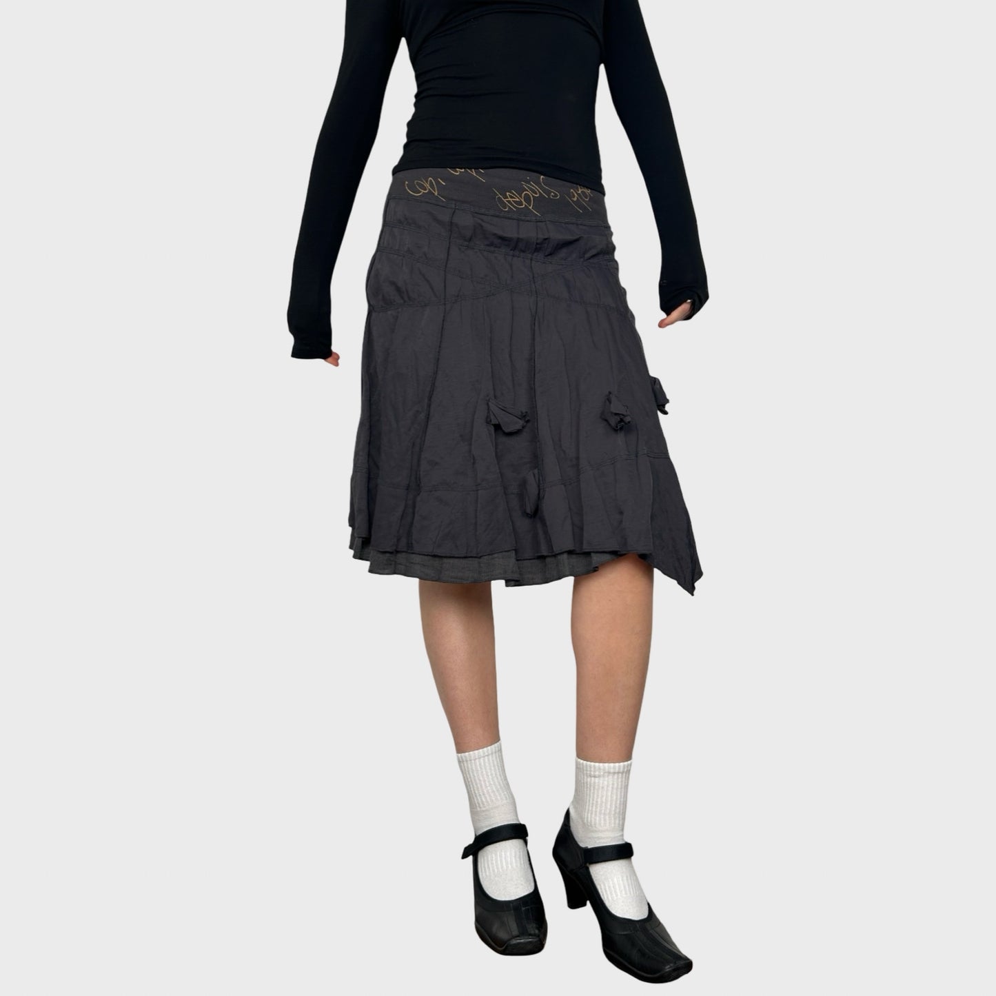 Cop Copine Grey Ruffle Midi Skirt - S