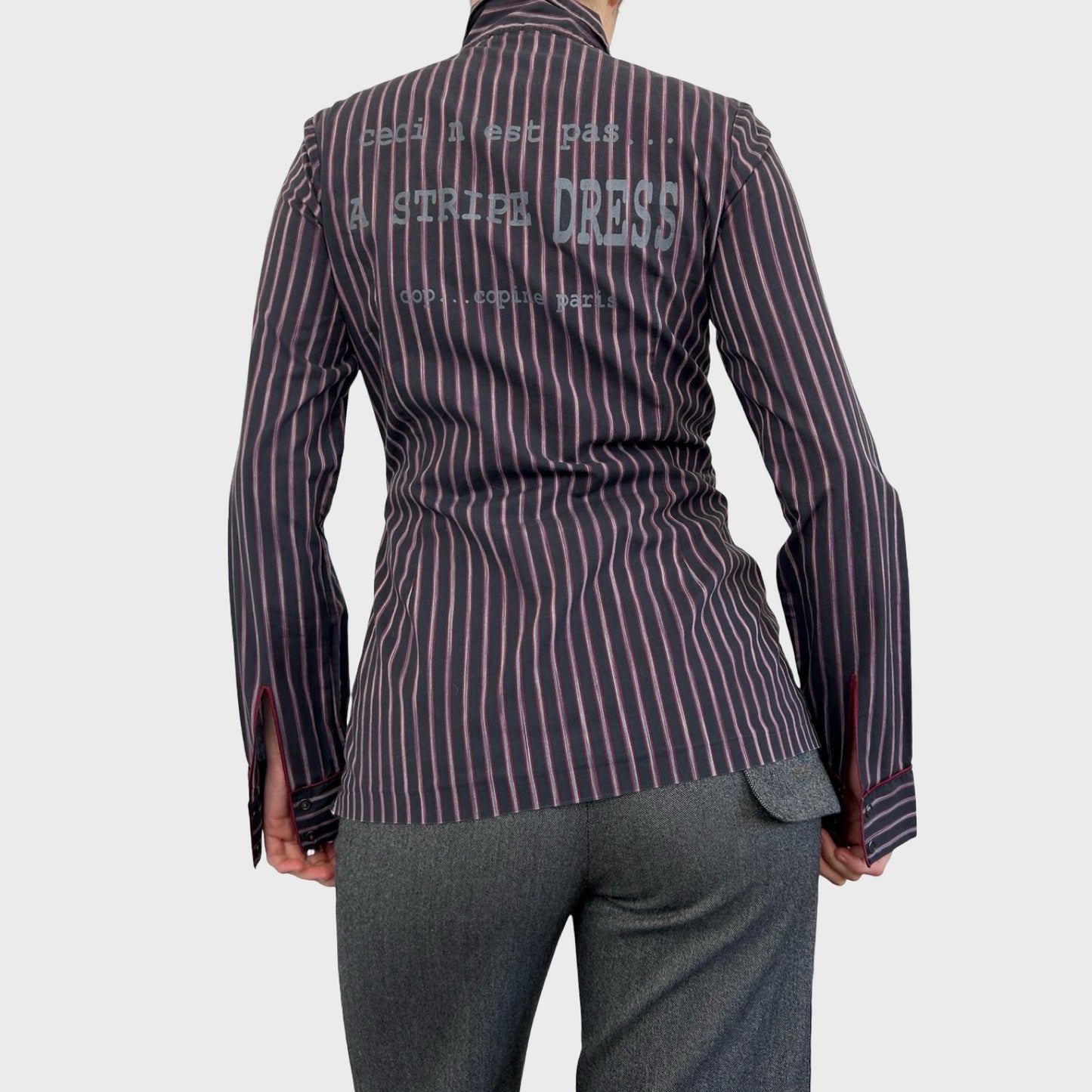 Cop Copine Striped Graphic Button-Up Shirt - S