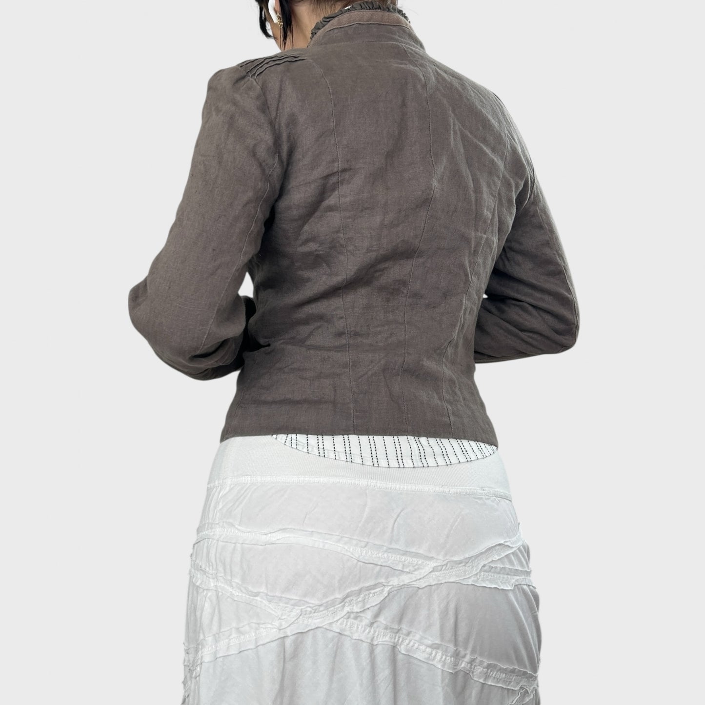 Brown High Neck Linen Jacket - S/M