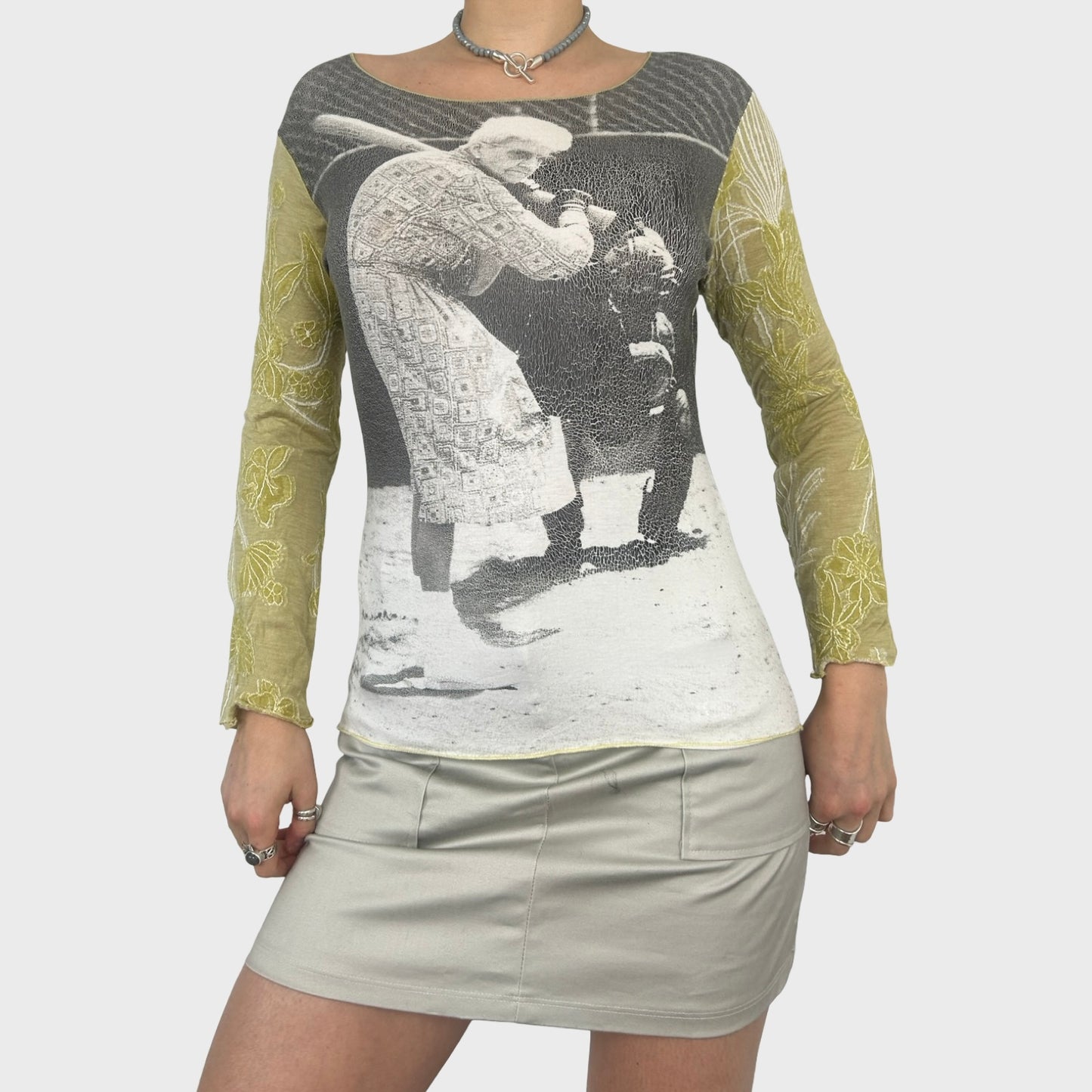 Vintage Graphic Nun Print Long Sleeve Top - M
