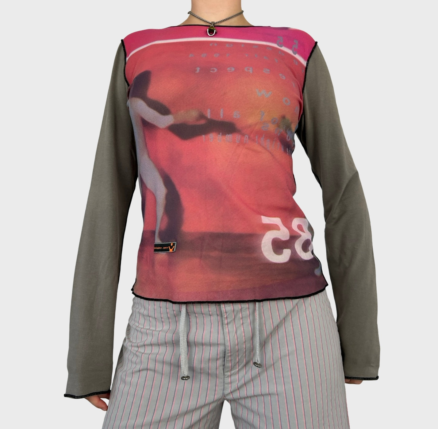 Rare Cop Copine Fencing 85 Print Mesh Long Sleeve Top - L