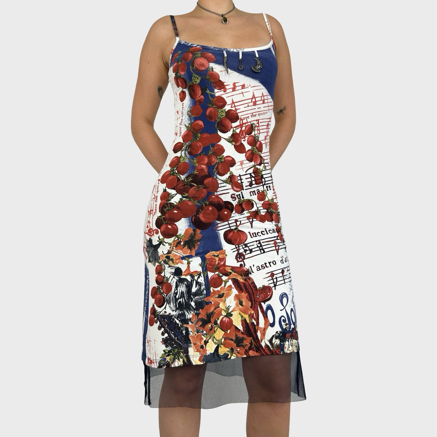 Save The Queen Graphic Fruit Midi Dress - S