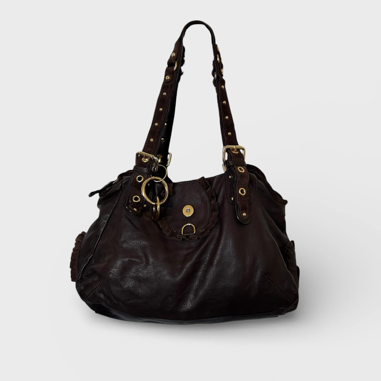 Blumarine Chocolate Brown 2000s Leather Handbag