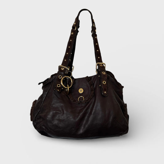 Blumarine Chocolate Brown 2000s Leather Handbag