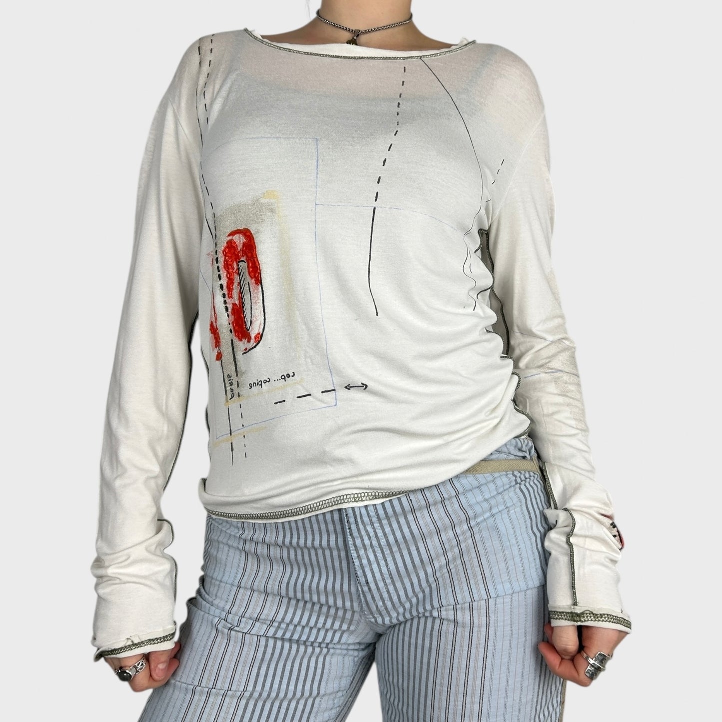 Cop Copine Slouchy Graphic Long Sleeve Top - L