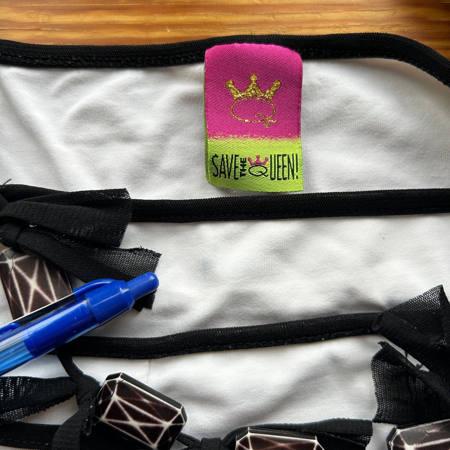 Save The Queen Monochrome Beaded Top - S