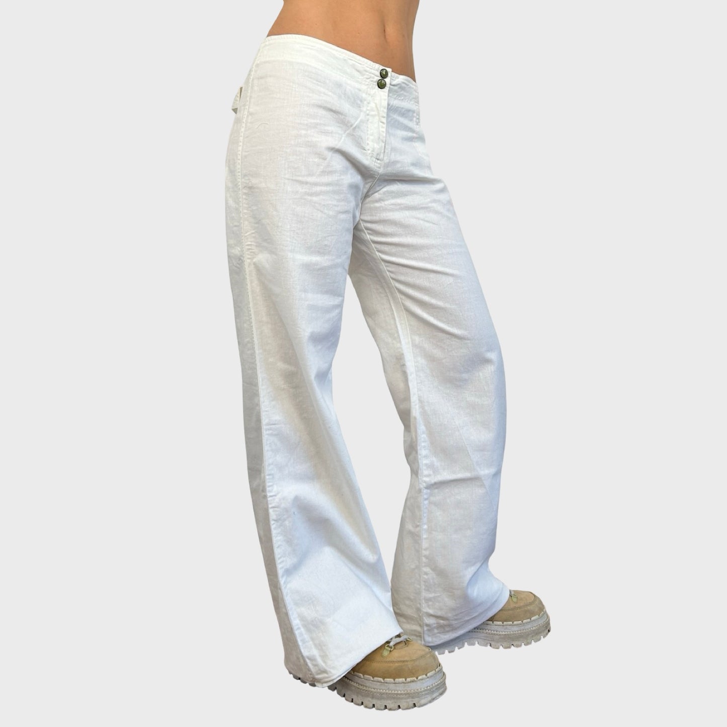 Cop Copine White Linen Wide Leg Trousers - L