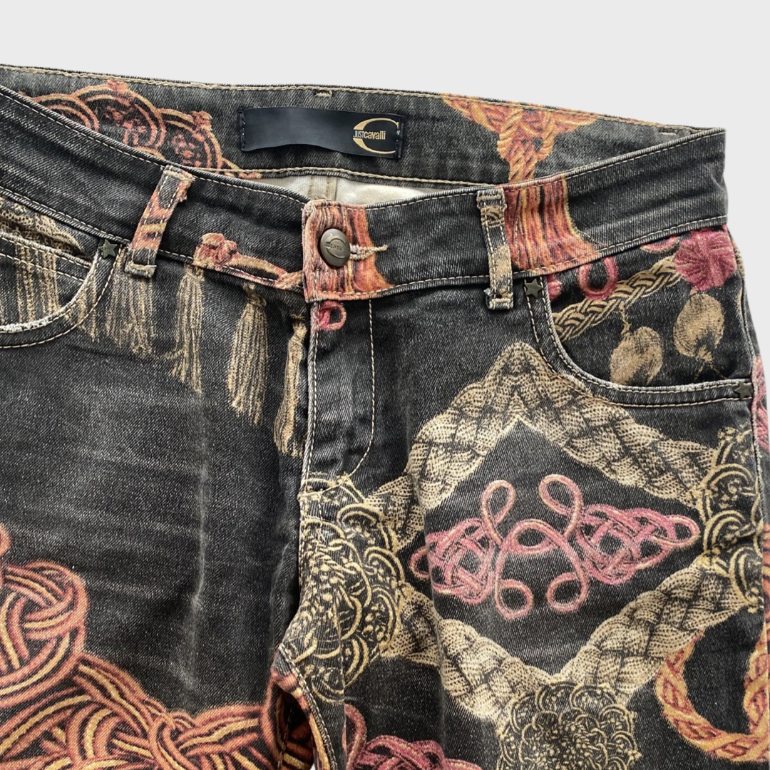 Rare Roberto Cavalli graphic print rope jeans
