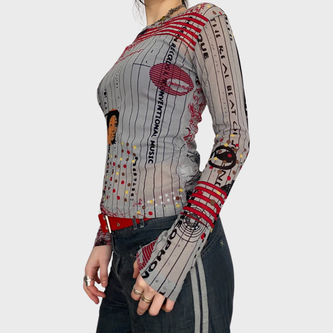 Vintage graphic mesh top