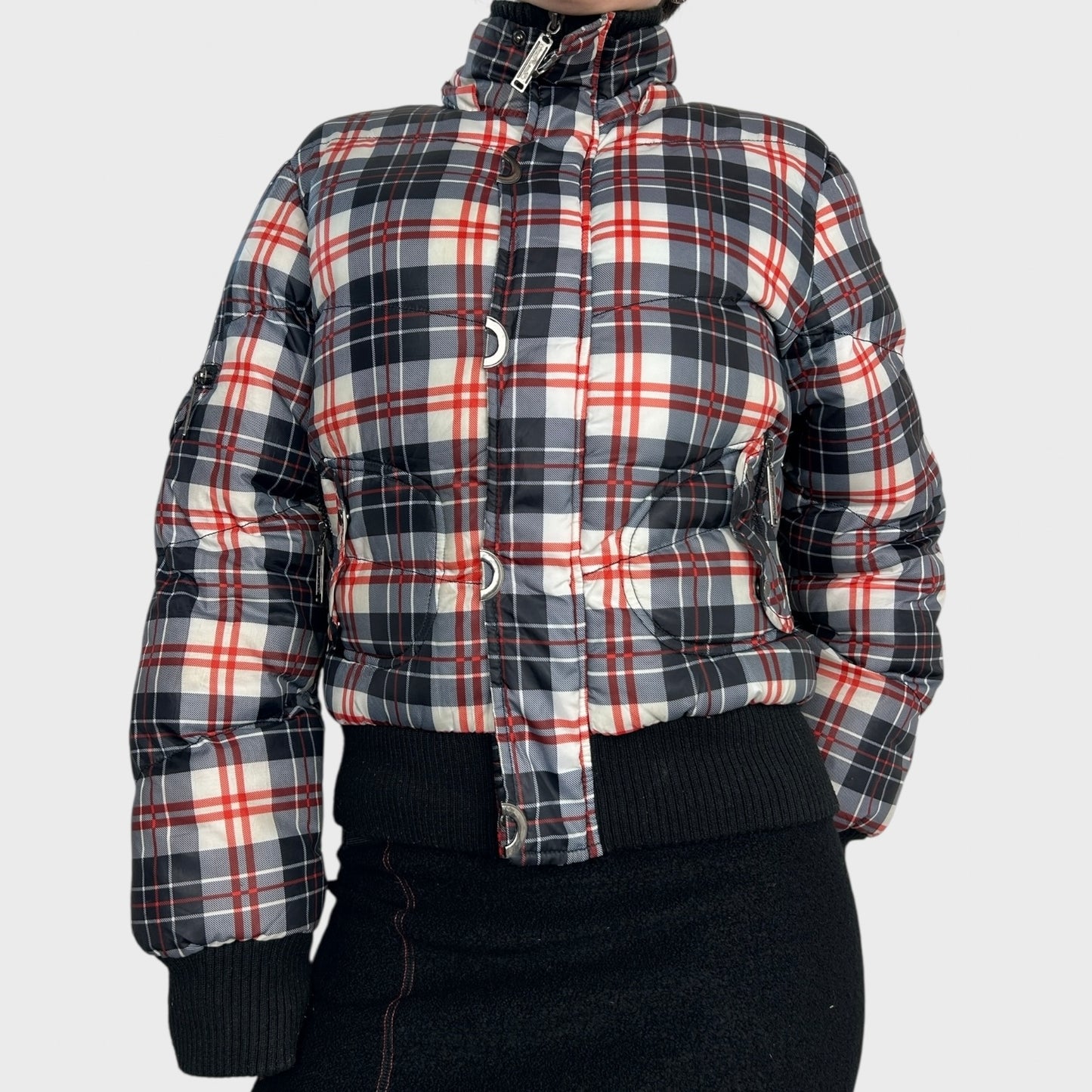 Checked Puffer Bomber Jacket - M