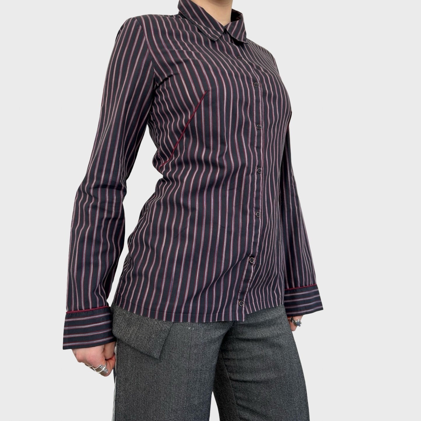 Cop Copine Striped Graphic Button-Up Shirt - S