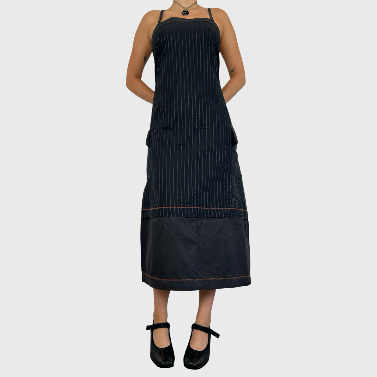 Cop Copine Black Pinstripe Maxi Dress - L