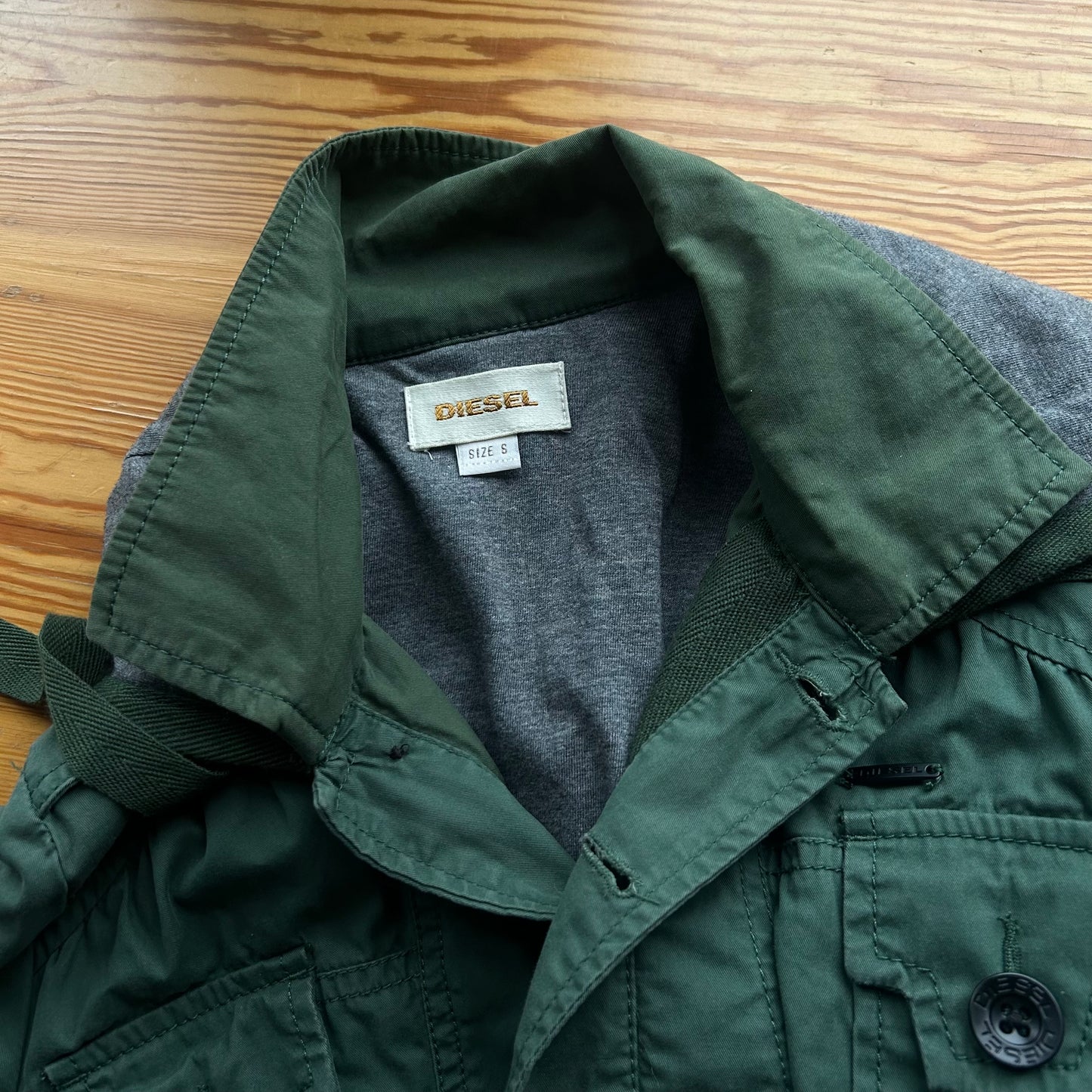 Diesel Khaki Button Hood Jacket - XS