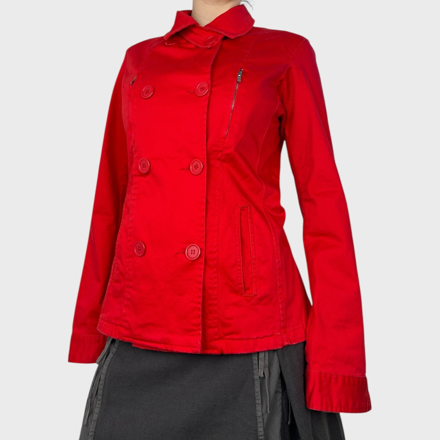 Red Double-Breasted Collared Jacket - M