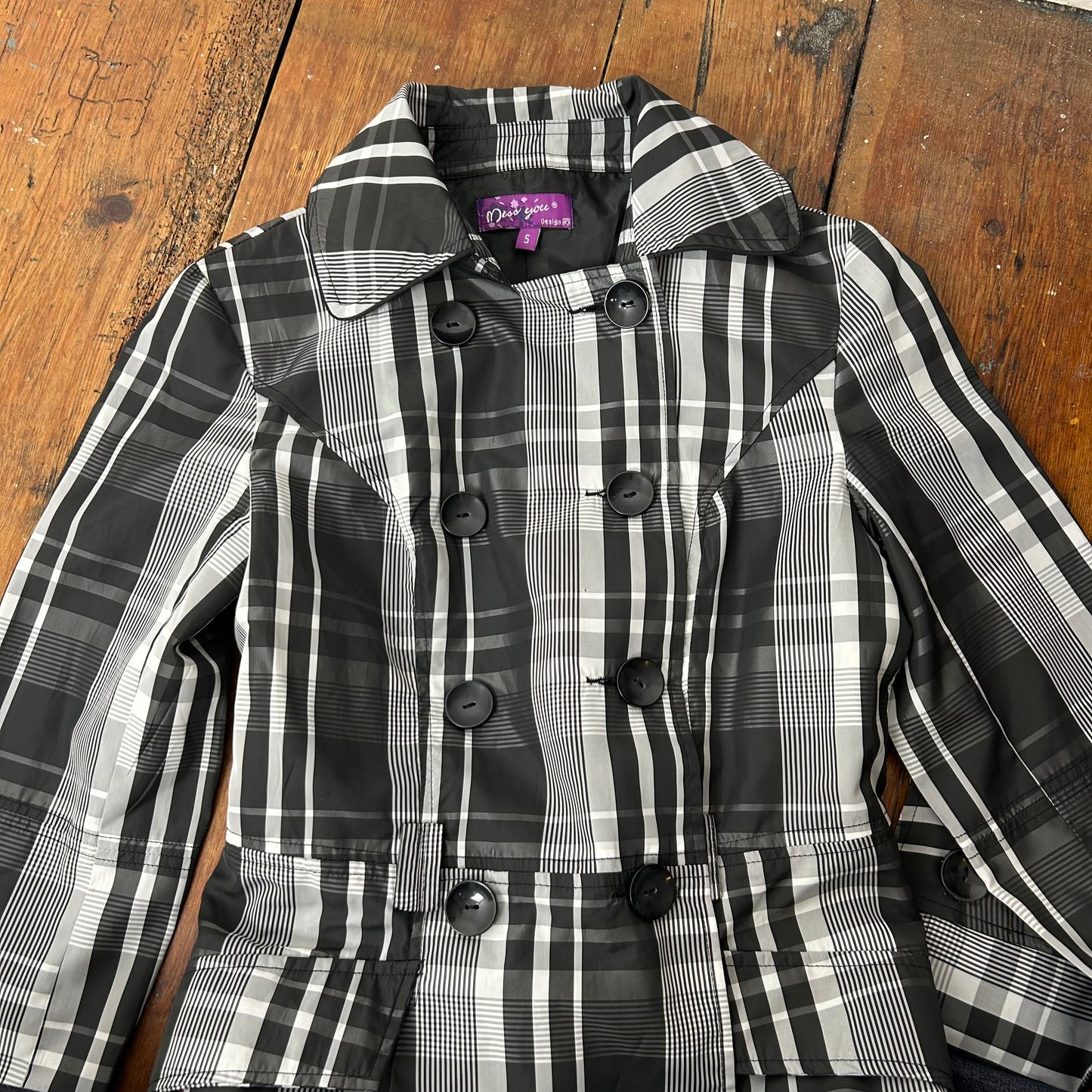 Checked Double-Breasted Trench Coat – S
