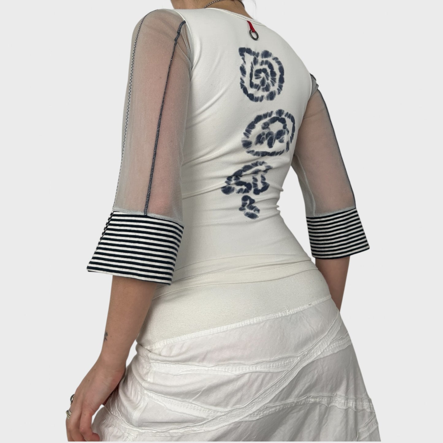 Save The Queen Bi-Material Graphic Stripe Top - S