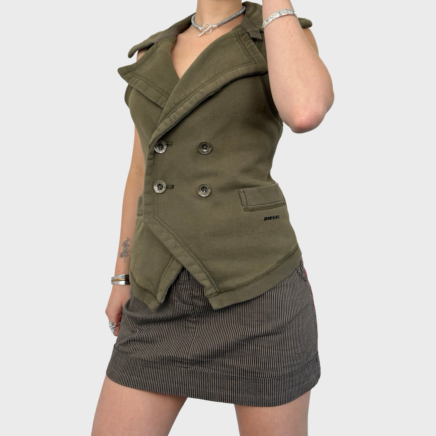 Diesel Khaki Button Vest Top - S/M