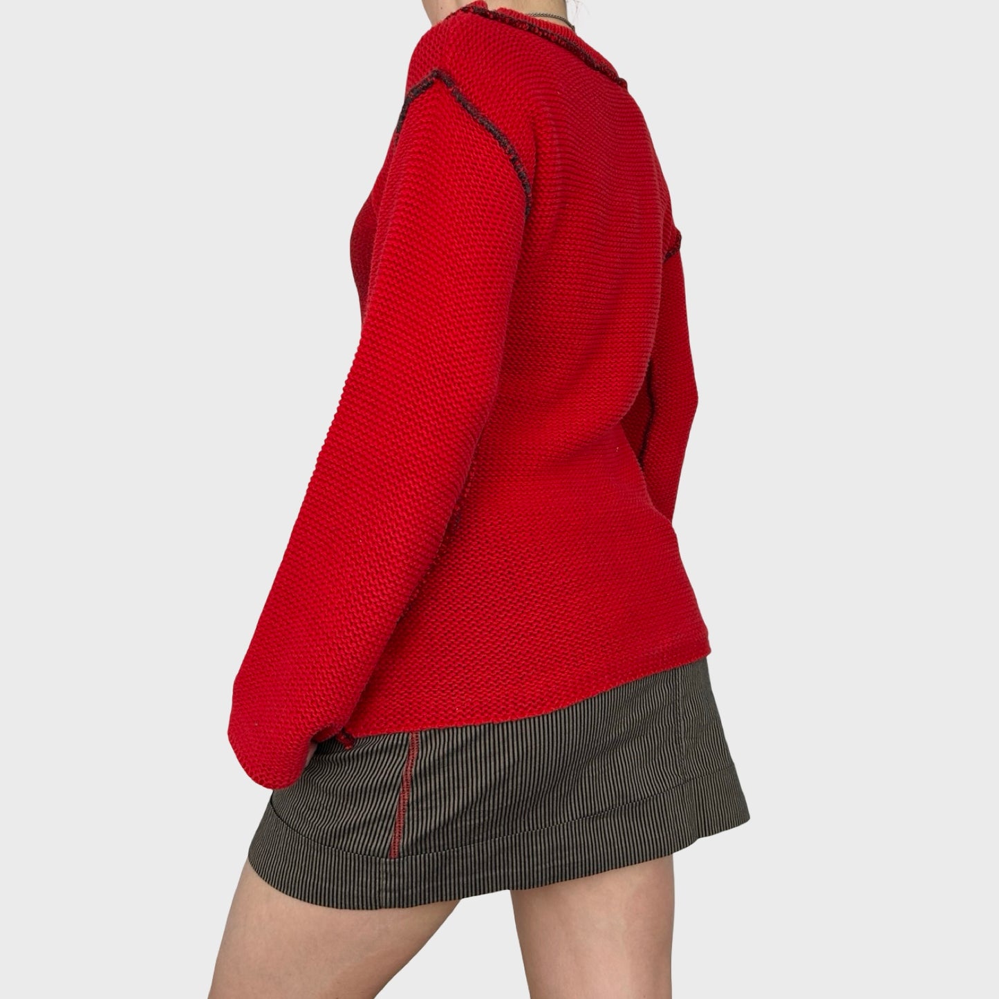 Cop Copine Red Graphic Chunky Knit Jumper - M