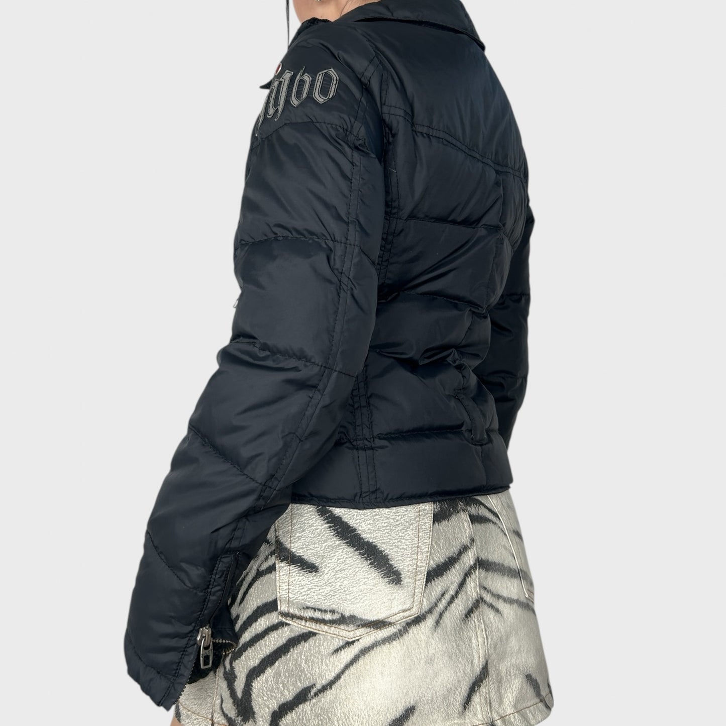 Miss Sixty Black Puffer Jacket with Asymmetric Zip - M