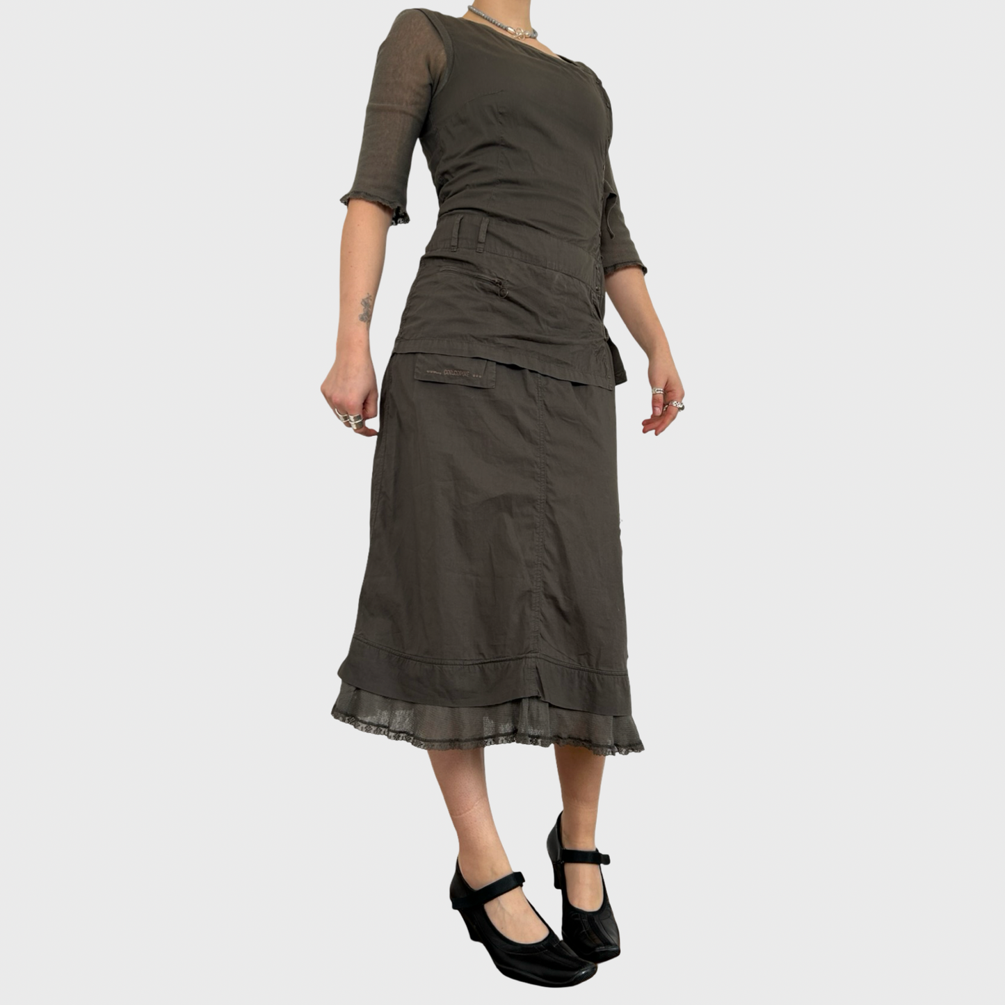 Cop Copine Khaki Buckle Midi Dress - L