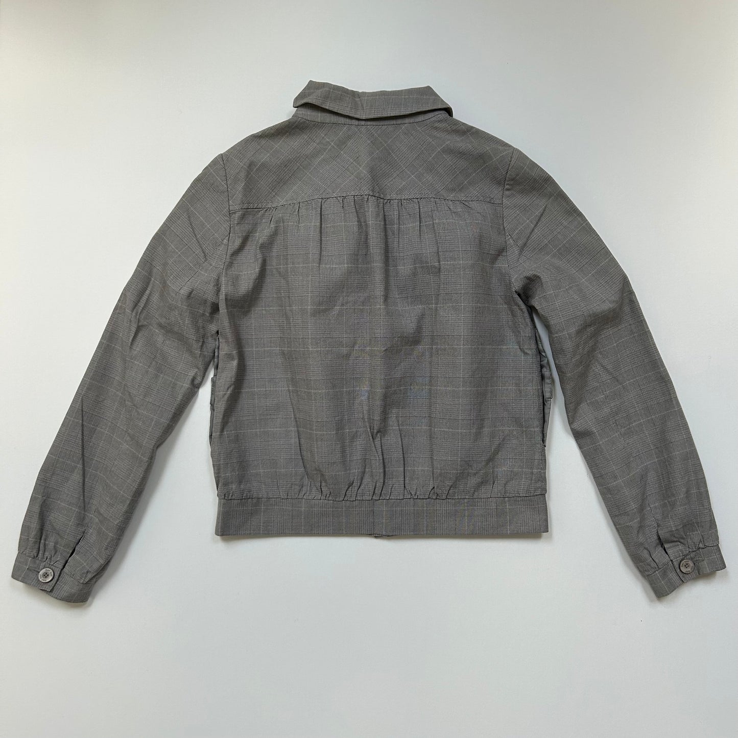 Grey Checkered Zip-Up Collared Bomber Jacket