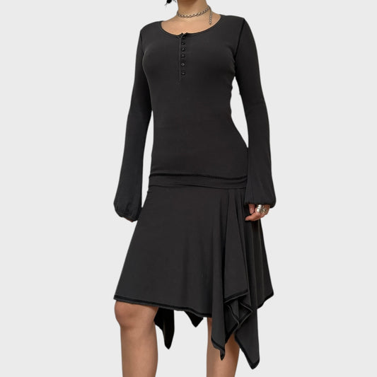 Cop Copine Drop Waist Asymmetric Button-Up Dress