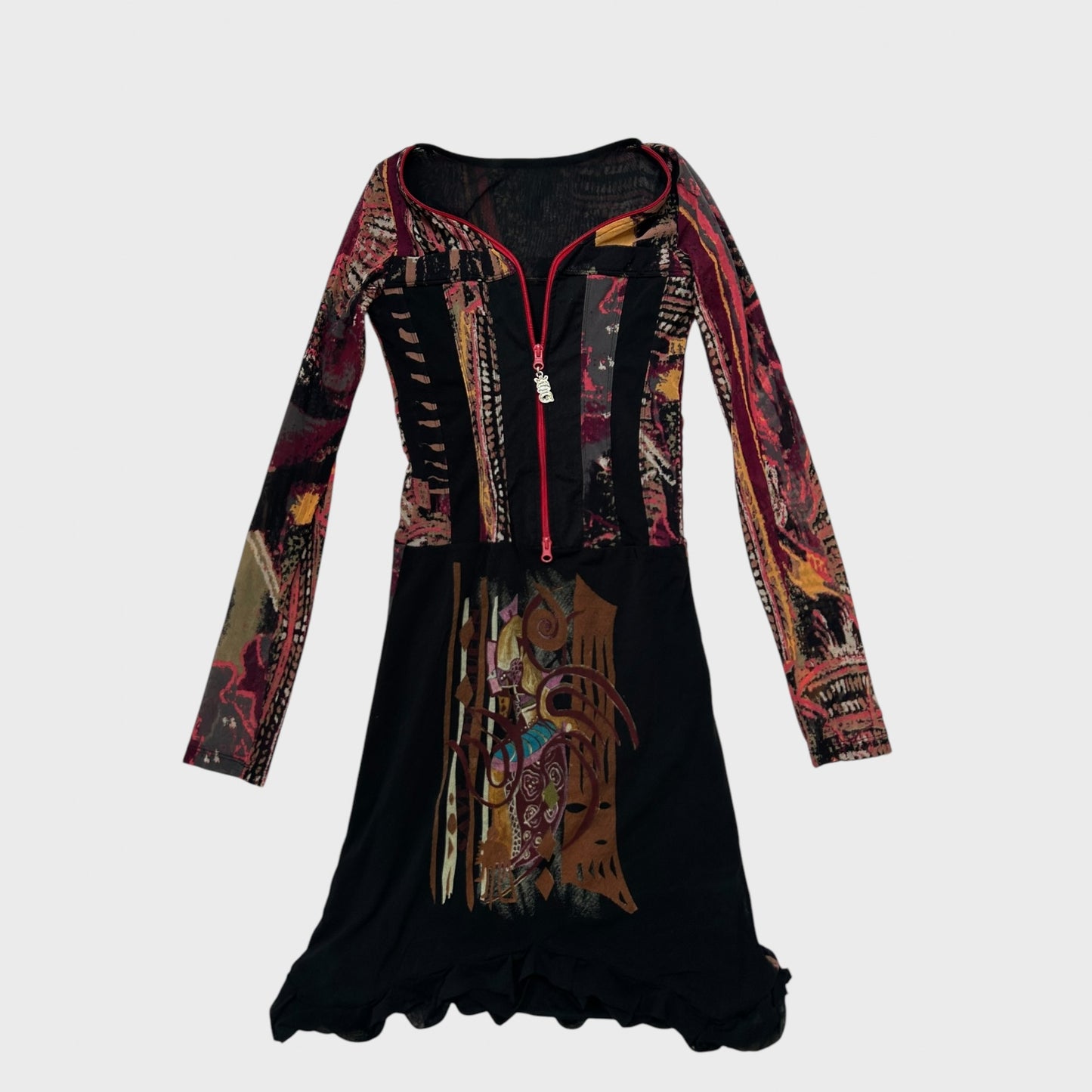 Save the Queen Graphic Print Mesh Zip-Up Dress