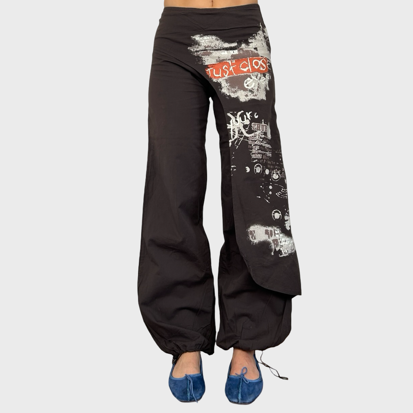 Vintage Brown Graphic Panel Trousers - XS/S