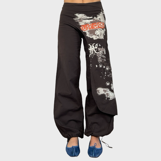 Vintage Brown Graphic Panel Trousers - XS/S