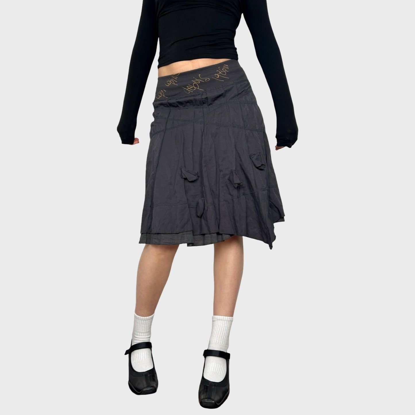 Cop Copine Grey Ruffle Midi Skirt - S