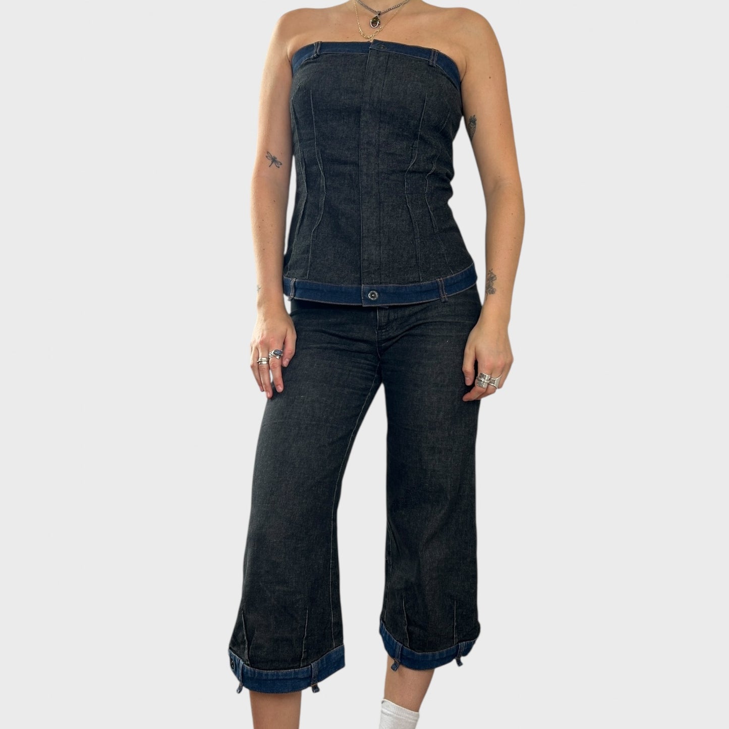 Cop Copine Two-Tone Denim Capris - S-M