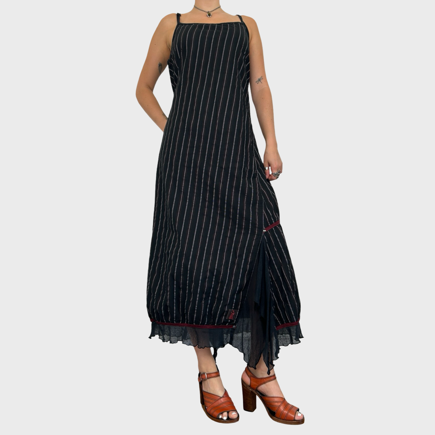 Cop Copine Asymmetric Black Striped Maxi Dress - L
