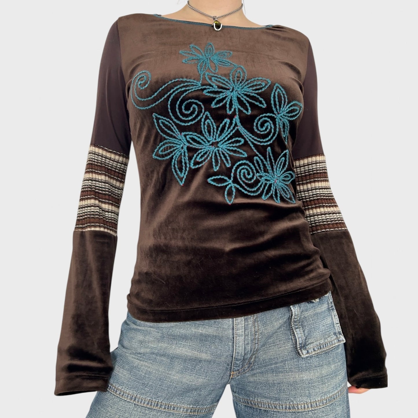 Save The Queen Graphic Floral Striped Long Sleeve - M