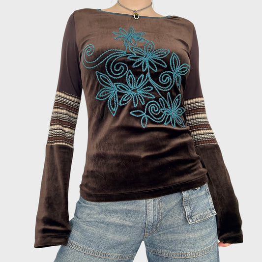 Save The Queen Graphic Floral Striped Long Sleeve - M