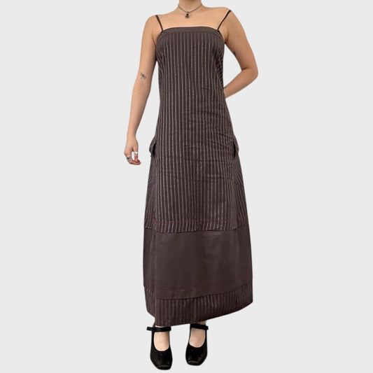 Cop Copine Brown Striped Maxi Dress - L