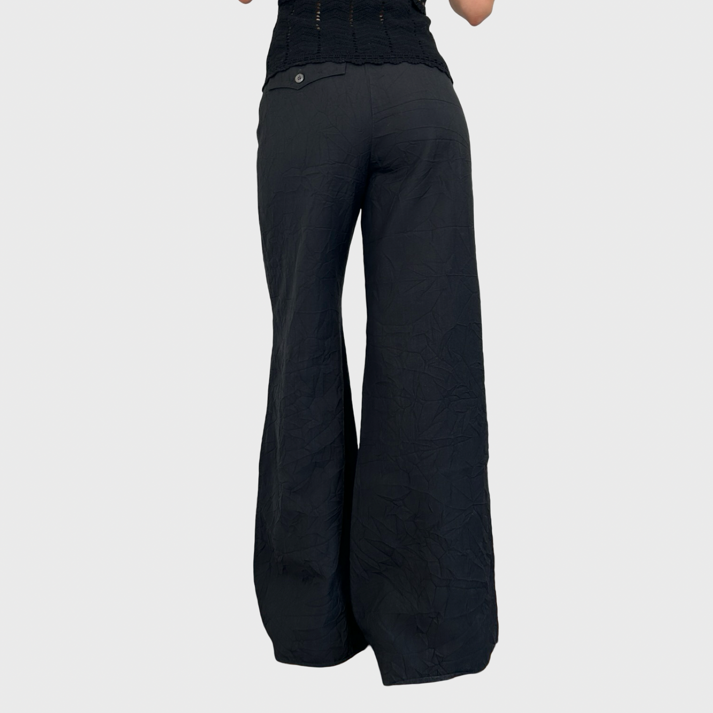 Cop Copine Black Lightweight Crinkle Trousers - M/L