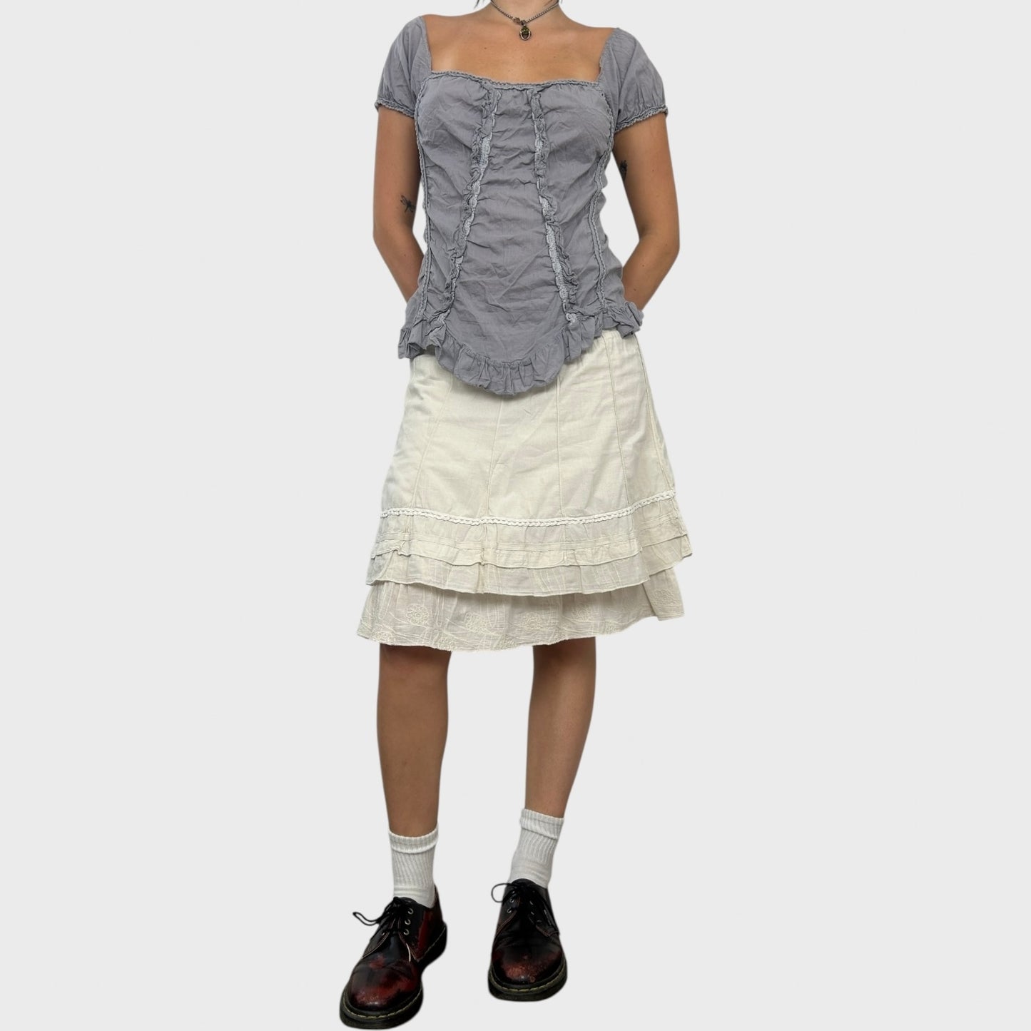 Off-White Layered Embroidered Midi Skirt - S