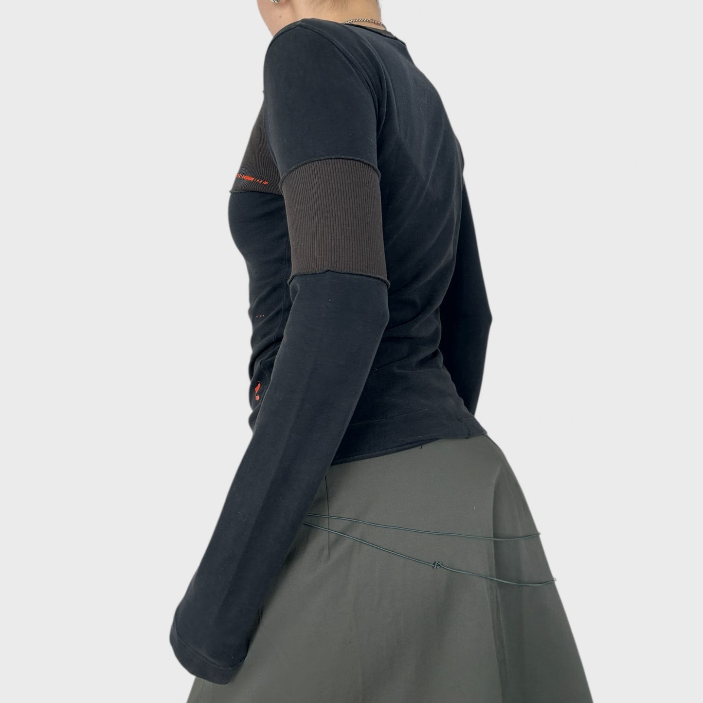 Cop Copine Grey & Orange Graphic Long Sleeve Top - S