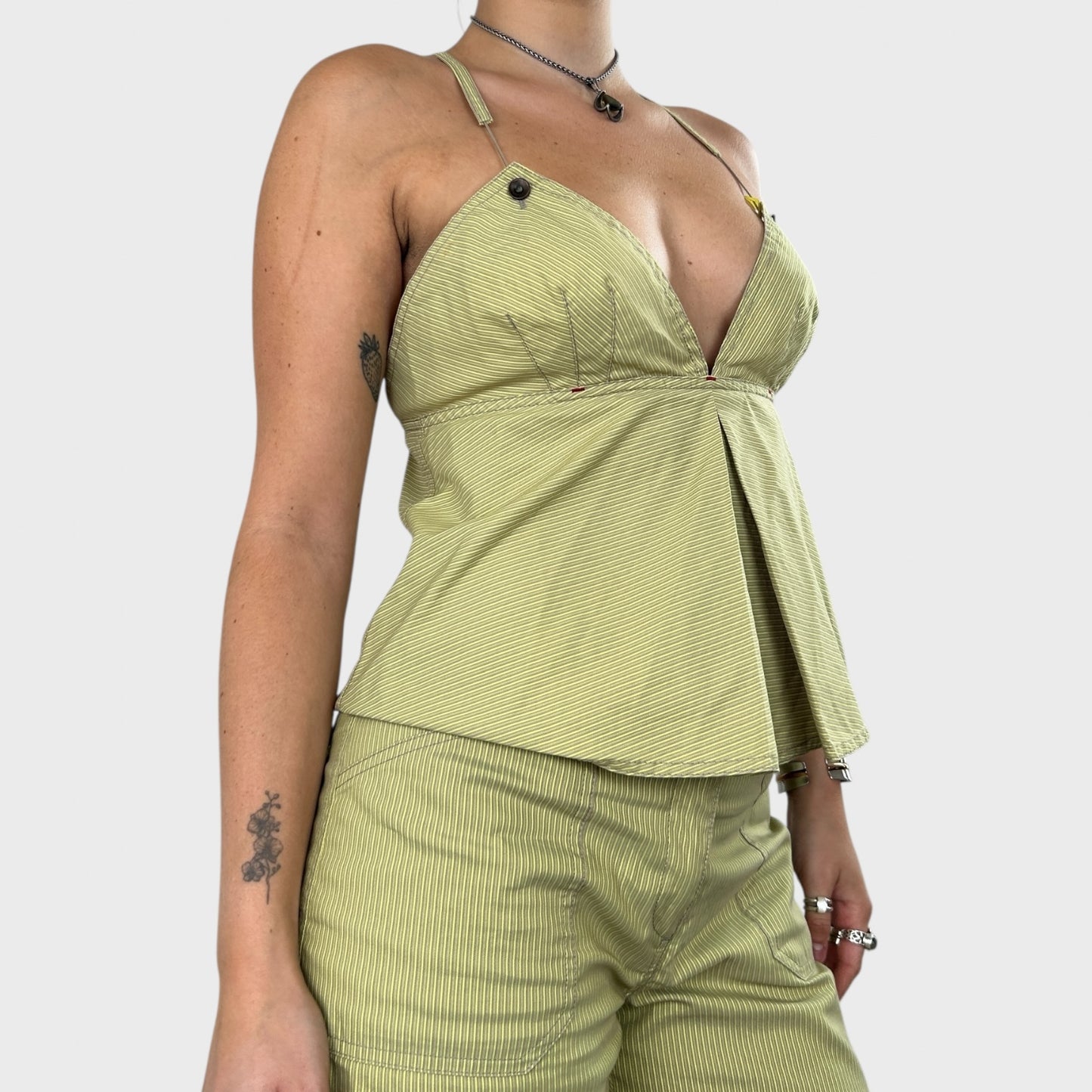 Cop Copine Striped Cross Strap Cami Logo Top - L